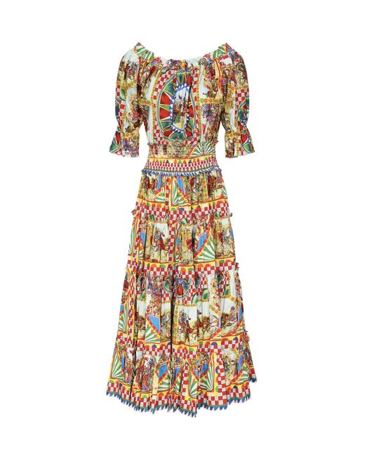 Dolce & Gabbana White Sicilian Carretto Print Dress
