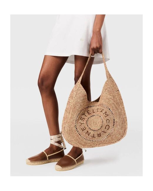 Stella McCartney Natural Logo Large Crochet Hobo Bag