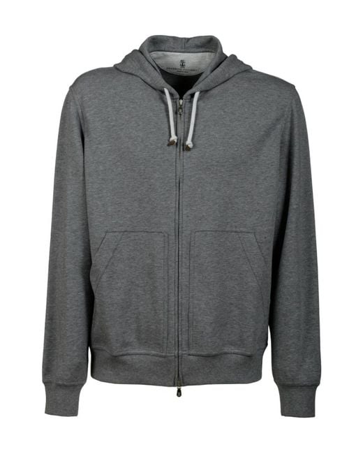 Brunello Cucinelli Gray Long-Sleeved Hooded Casual Jacket for men