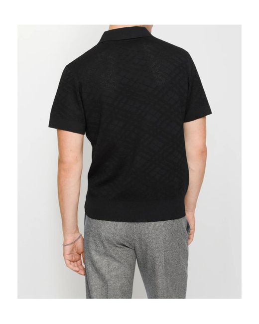 Burberry Black Checked Ribbed-Knit Polo Shirt for men