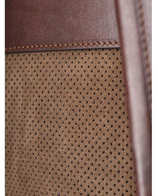 Brunello Cucinelli Brown Burnished Calfskin And Chevron-Effect Techno Fabric City Backpack for men