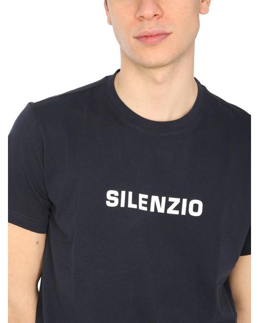 Aspesi Blue Silenzio Logo Print T-Shirt for men