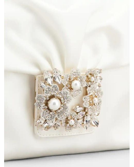 Roger Vivier White Buckle Embellished Mini Satin Bag
