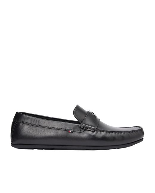 Tommy Hilfiger Black Flag Plaque Leather Driver Shoes for men