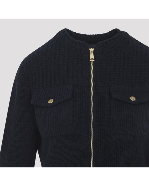 Moncler Blue Zip-Up Ribbed Cardigan