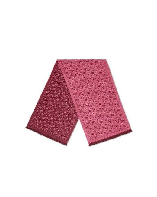Gucci Pink Gg Jacquard Pattern Knitted Scarf