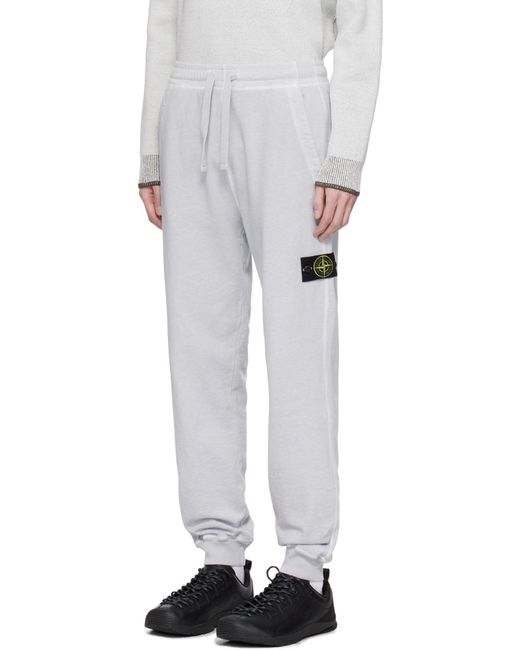Stone Island White Regular Tapered Fit Joggers With Slub Efffect And Pockets for men
