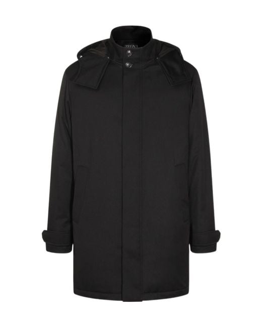 Zegna Blue Long Sleeved Hooded Coat for men