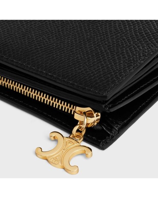 Céline Black Compact Wallet Triomphe Charms