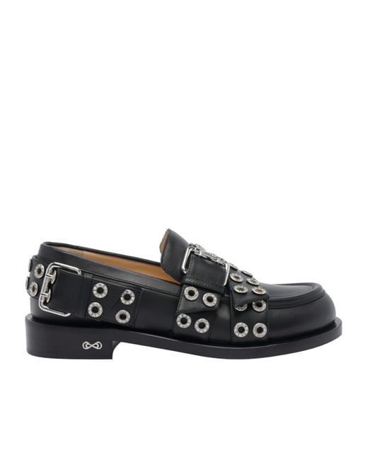 Mach & Mach Black Mach Mach Eyelet Round Toe Loafers