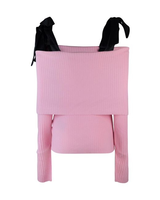 ROTATE BIRGER CHRISTENSEN Pink Off Shoulder Strap Knit Top