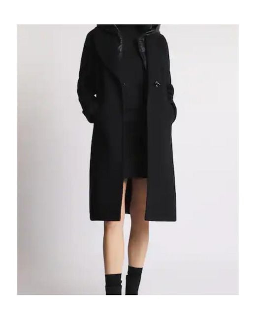 Fay Black Double Front Hooded Coat