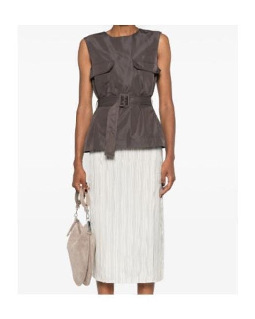 P.A.R.O.S.H. Brown Sleeveless Belted Top