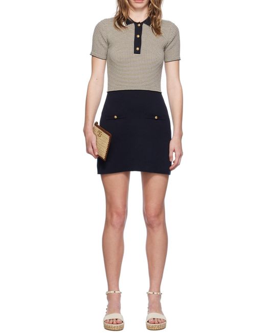 Valentino Gray Striped Short-Sleeved Polo Dress