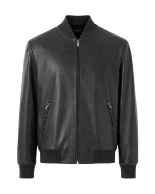 Gucci Black Long-Sleeve Leather Jacket for men