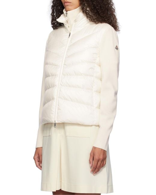 Moncler White Logo Patch Zip-Up Jacket