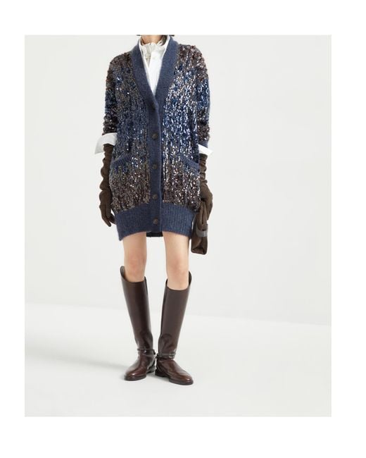 Brunello Cucinelli Blue Sequin-Embellished Cardigan