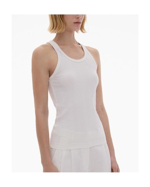 Helmut Lang White Round Neck Ribbed Tank Top