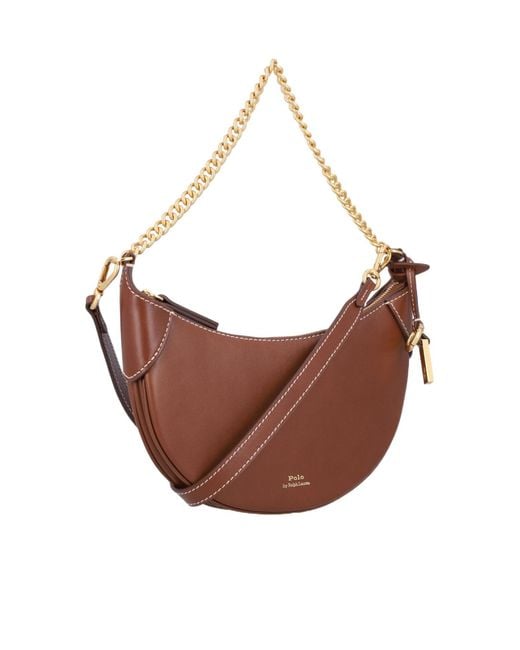 Polo Ralph Lauren Brown Small Logo-Stamp Chained Crossbody Bag