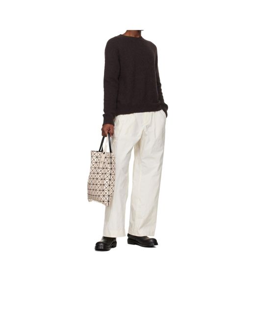 Issey Miyake Natural Geometric Patterned Top Handle Bag