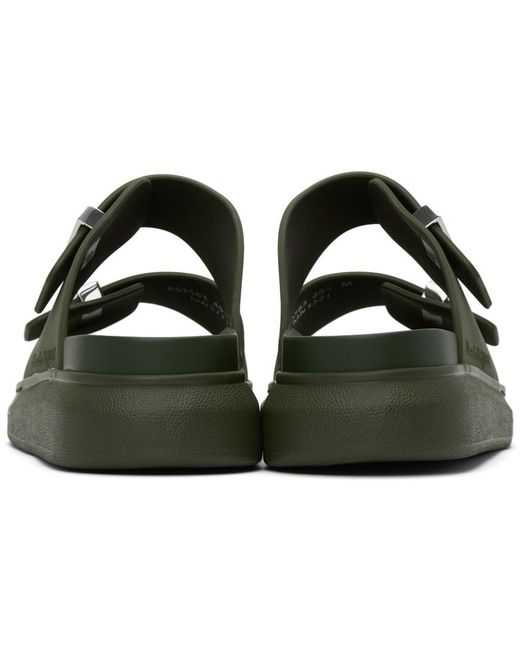 McQueen Green Embossed Logo Slides for men
