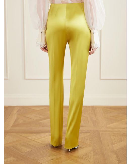 Valentino Yellow Silk-Blend Duchesse Straight-Leg Pants