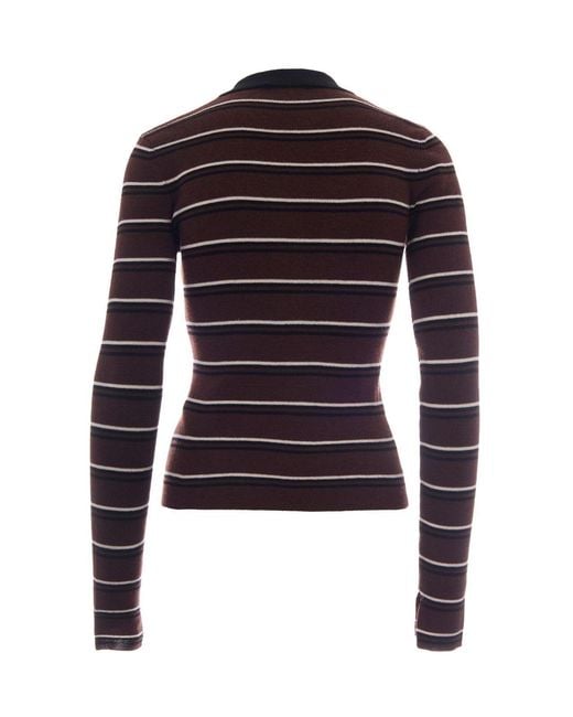 Ganni Blue Long-Sleeved Striped Knitted Polo Shirt