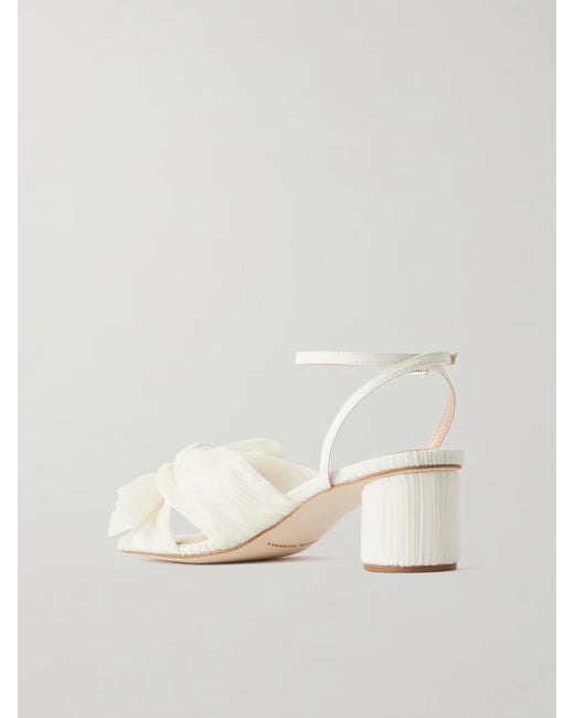 Loeffler Randall White Bow-Embellished Plissé-Organza Sandals