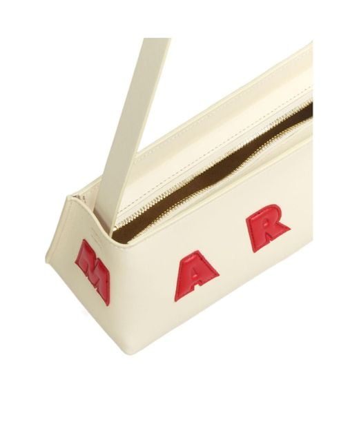 Marni White Logo Detailed Zipped Shoulder Bag