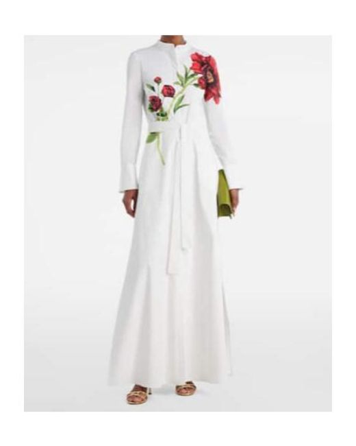Oscar de la Renta White Peony Cotton-Blend Poplin Maxi Dress