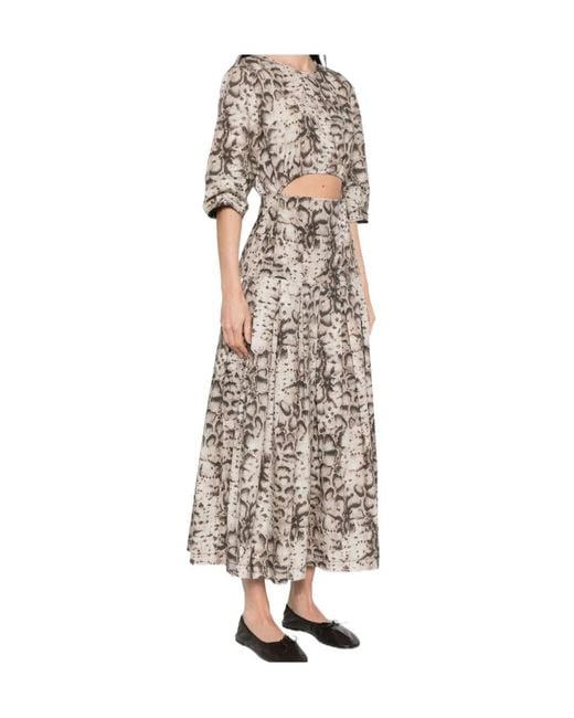 Pinko Natural Cutout Animal-Printed Pleated Midi Dress