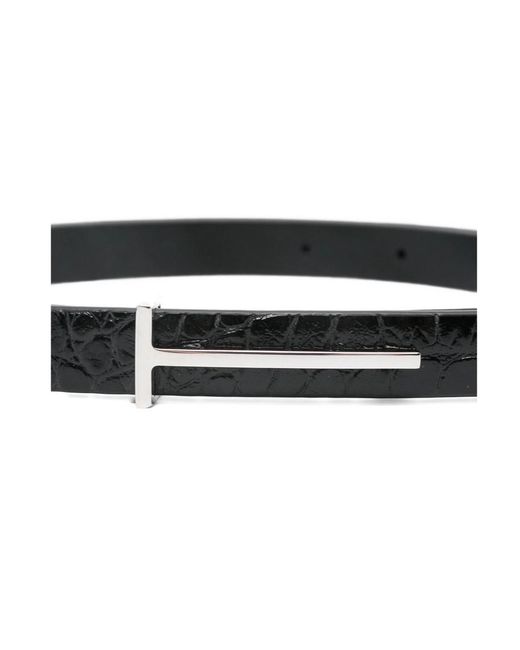 Tom Ford White Embossed Slim T Belt for men