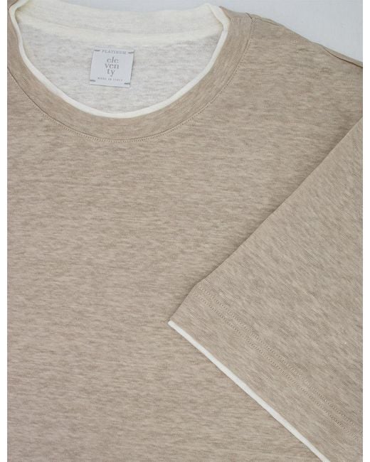 Eleventy Natural Contrast Trim Short Sleeve T-Shirt for men