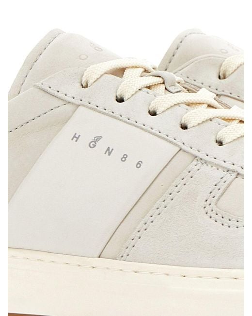 Hogan White Logo Printed Lace-Up Sneakers for men