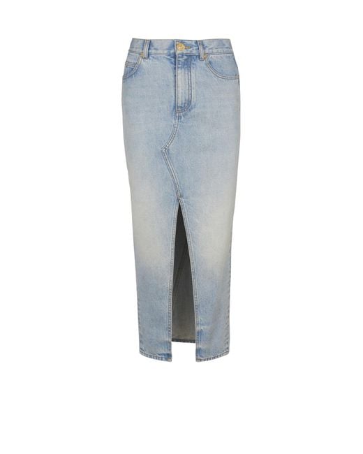 Balmain Blue Denim Midi Skirt