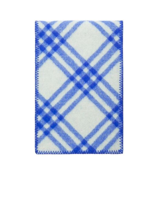 Burberry Blue Logo Patch Checked Scarf for men