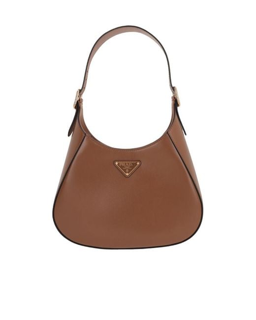 Prada Brown Logo Plaque Shoulder Bag