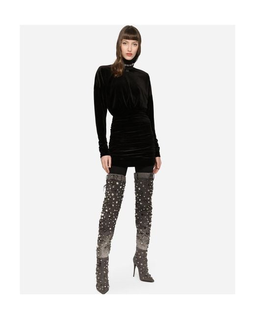 Dolce & Gabbana Black Logo-Plaque Ruched Mini Dress
