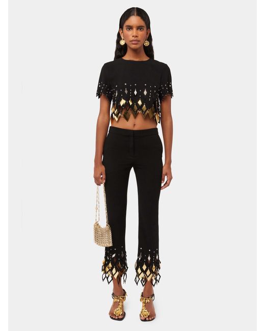Rabanne Black Studded-Ankles Cropped Trousers
