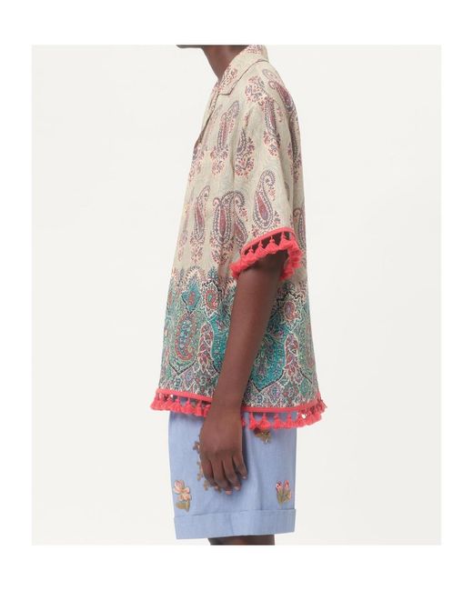 Valentino Multicolor Lightweight Linen Bowling Shirt With Voyage Imaginaire Print for men