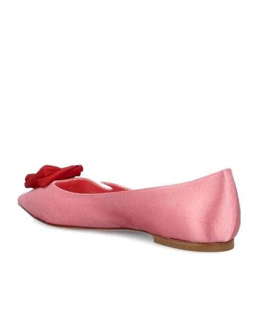 Roger Vivier Pink Pointed Toe Satin Flat Shoes
