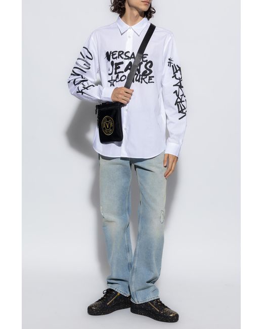 Versace Jeans White Couture Logo-Printed Long-Sleeved Shirt for men