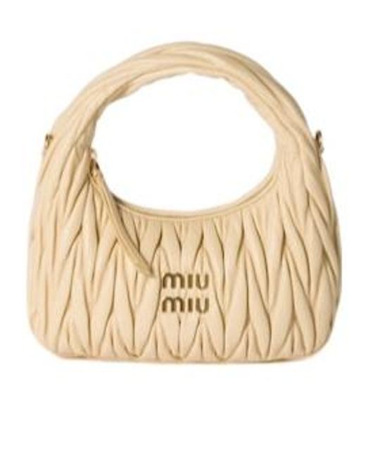 Miu Miu Natural Wander Matelassé Nappa Leather Hobo Bag