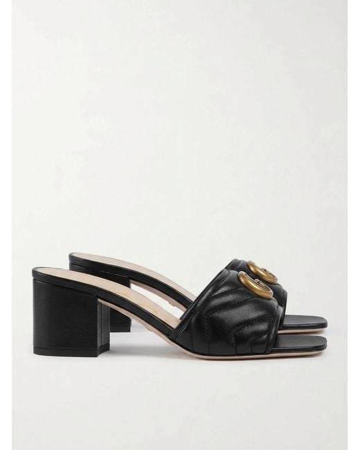 Gucci Black Logo-Plaque Quilted Slides