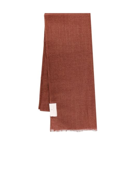 Brunello Cucinelli Brown Logo-Label Fringed Scarf