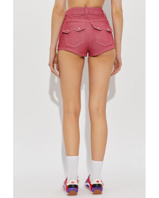DSquared² Red Oxford Denim High Waist Hot Shorts