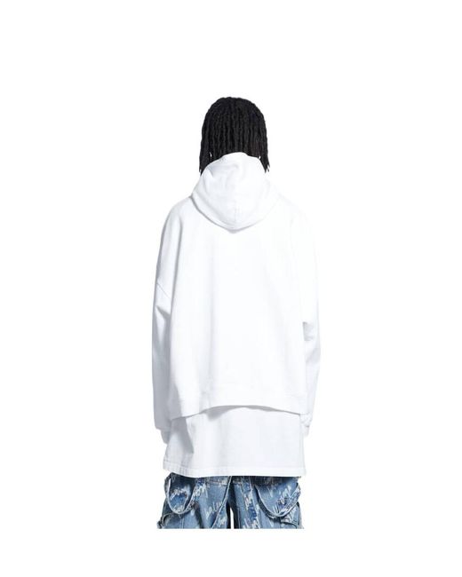 Balenciaga White Logo Embroidered Oversized Hoodie for men