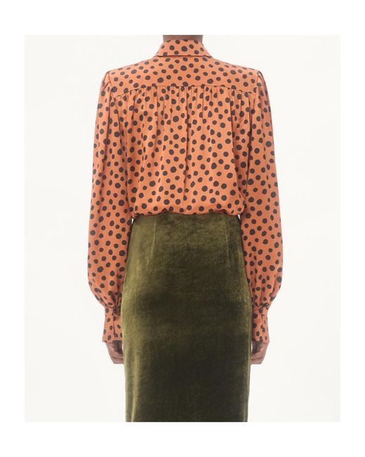 Valentino Orange Crepe Satin Shirt With Plus De Pois Dalmata Print