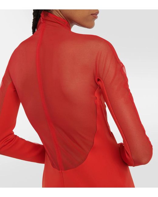 Mugler Red Sheer Ruffle Mini Dress