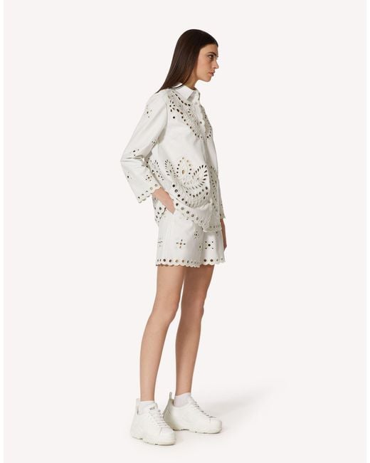 RED Valentino Natural High Waist Broderie Shorts